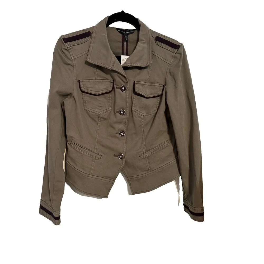 White House Black Market Rhinestone‎ Embellished Buttons Casual Jacket Size 8